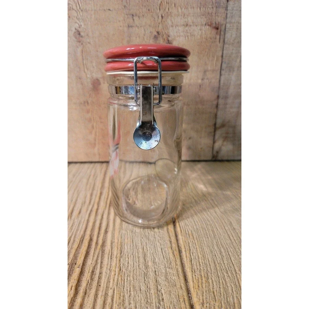 Canning Canister Oval Glass Jar Red Flip Top Wire Clasp Vintage 6.5 Inches Tall